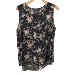 Womans Sami & Jo 3X Black Floral Sleevelsss Polyester Blouse‎